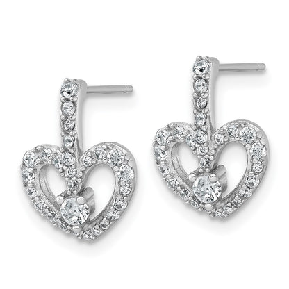 Sterling Silver Rhodium-Plated Polished CZ Heart Post Earrings