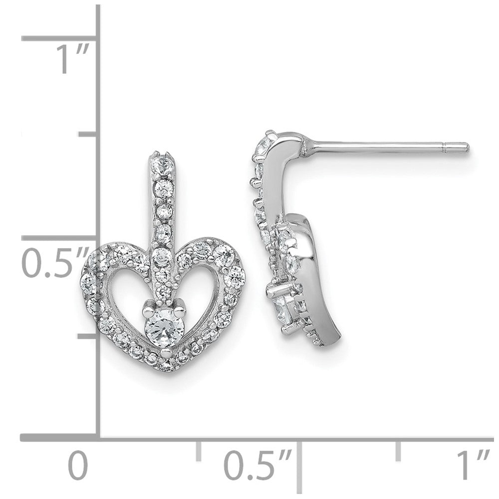 Sterling Silver Rhodium-Plated Polished CZ Heart Post Earrings