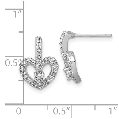 Sterling Silver Rhodium-Plated Polished CZ Heart Post Earrings