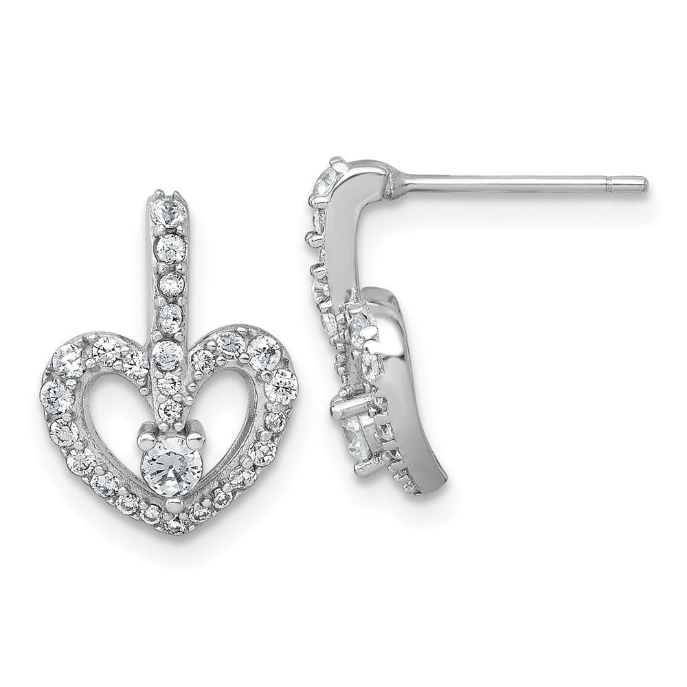 Sterling Silver Rhodium-Plated Polished CZ Heart Post Earrings