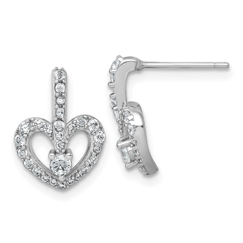 Sterling Silver Rhodium-Plated Polished CZ Heart Post Earrings