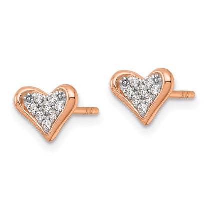 Sterling Silver Rhodium and Rose Gold-Plated CZ Heart Post Earrings