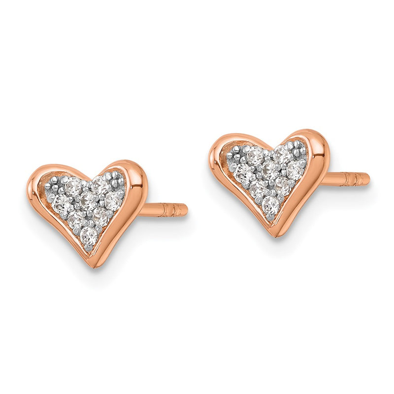 Sterling Silver Rhodium and Rose Gold-Plated CZ Heart Post Earrings
