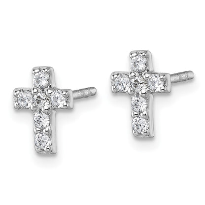 Sterling Silver Rhodium-Plated Children's CZ Cross Earrings