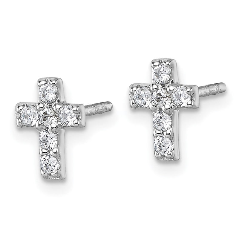 Sterling Silver Rhodium-Plated Children's CZ Cross Earrings