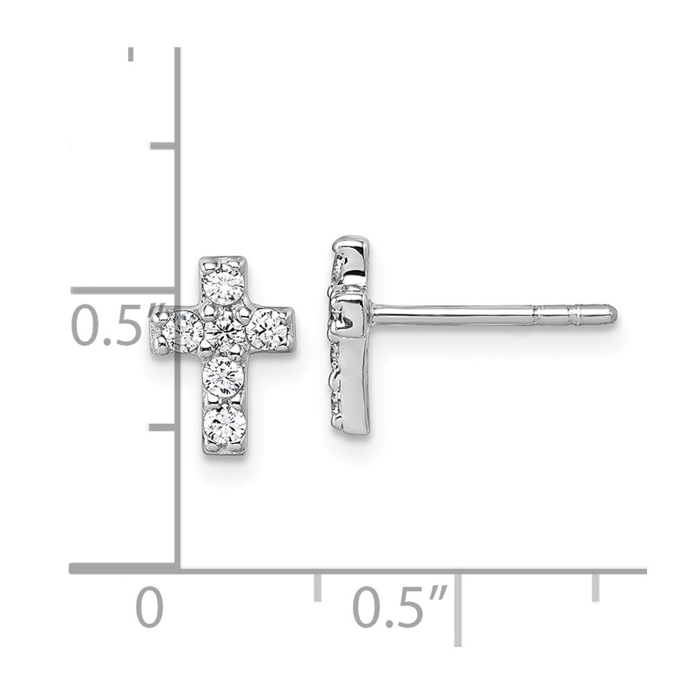 Sterling Silver Rhodium-Plated Children's CZ Cross Earrings