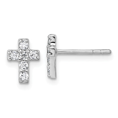 Sterling Silver Rhodium-Plated Children's CZ Cross Earrings