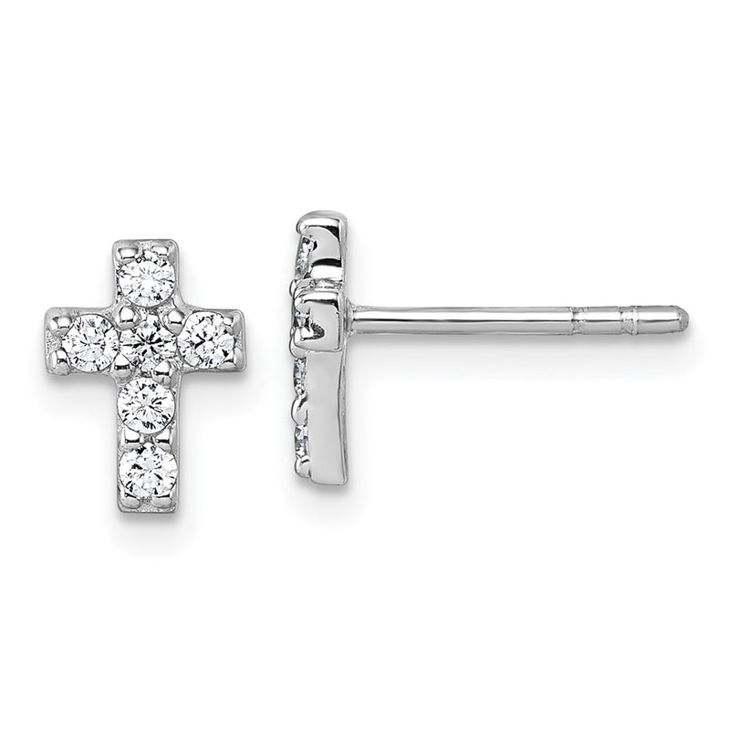 Sterling Silver Rhodium-Plated Children's CZ Cross Earrings