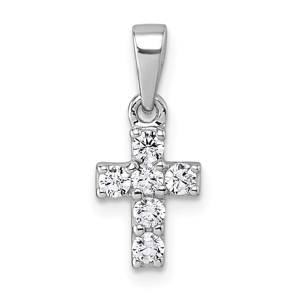 Sterling Silver Rhodium-Plated Children's CZ Cross Pendant