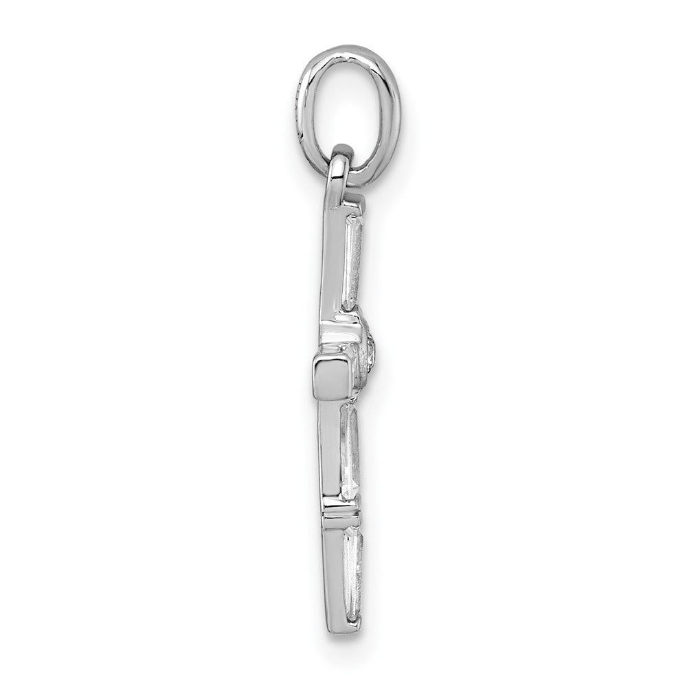 Sterling Silver Rhodium-Plated Polished White CZ Cross Pendant