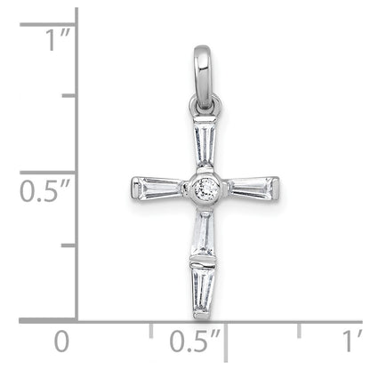 Sterling Silver Rhodium-Plated Polished White CZ Cross Pendant