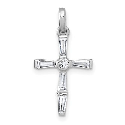 Sterling Silver Rhodium-Plated Polished White CZ Cross Pendant