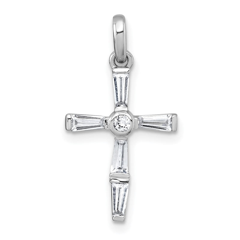 Sterling Silver Rhodium-Plated Polished White CZ Cross Pendant