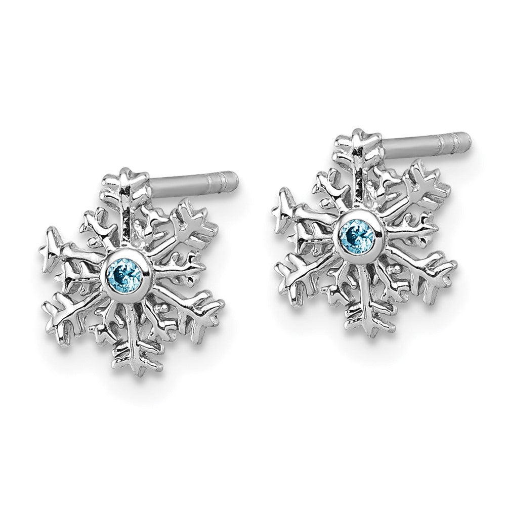 Sterling Silver Rhodium-Plated Blue CZ Snowflake Post Earrings
