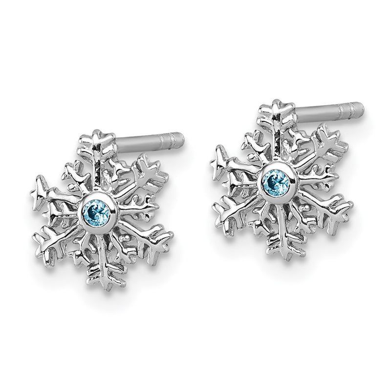 Sterling Silver Rhodium-Plated Blue CZ Snowflake Post Earrings