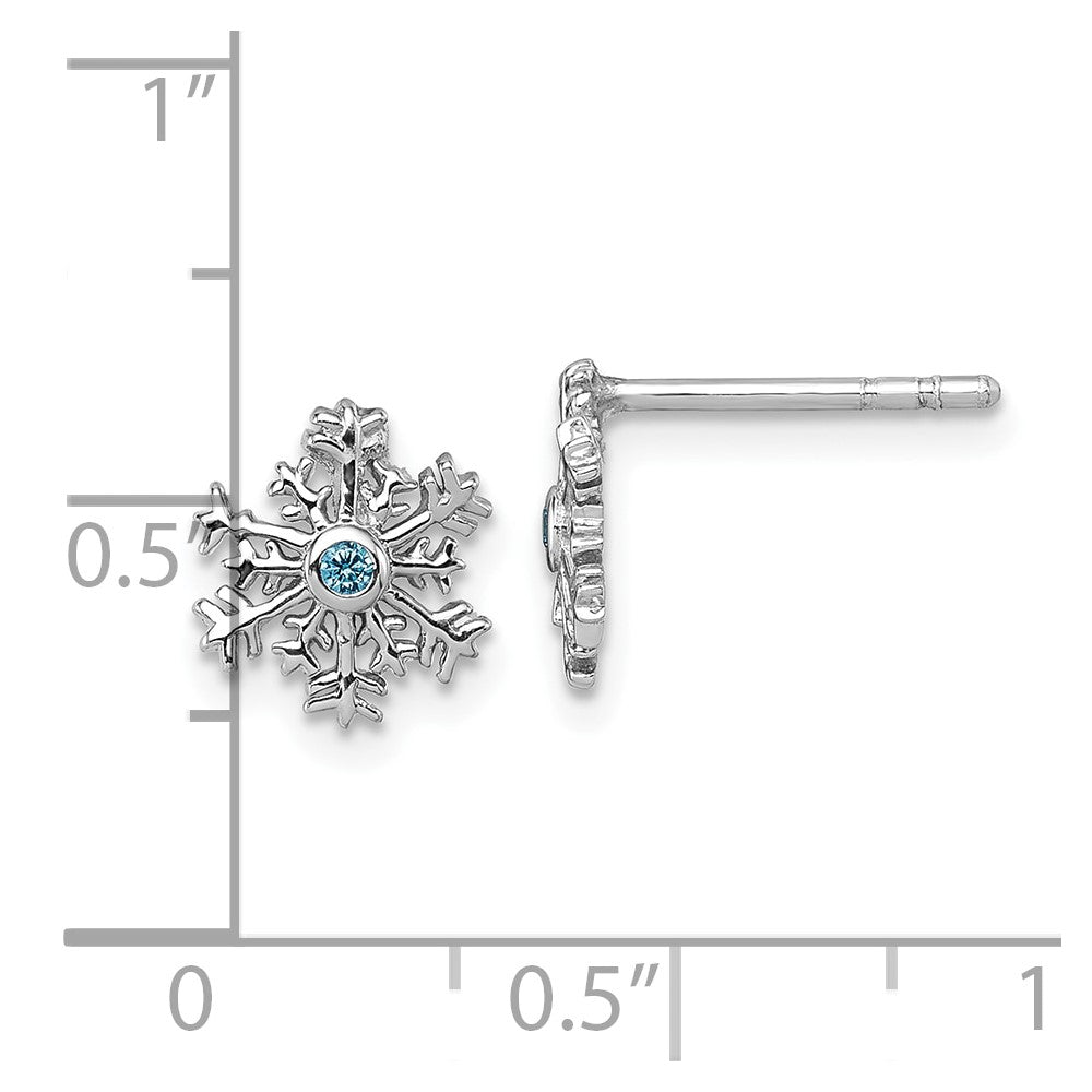 Sterling Silver Rhodium-Plated Blue CZ Snowflake Post Earrings