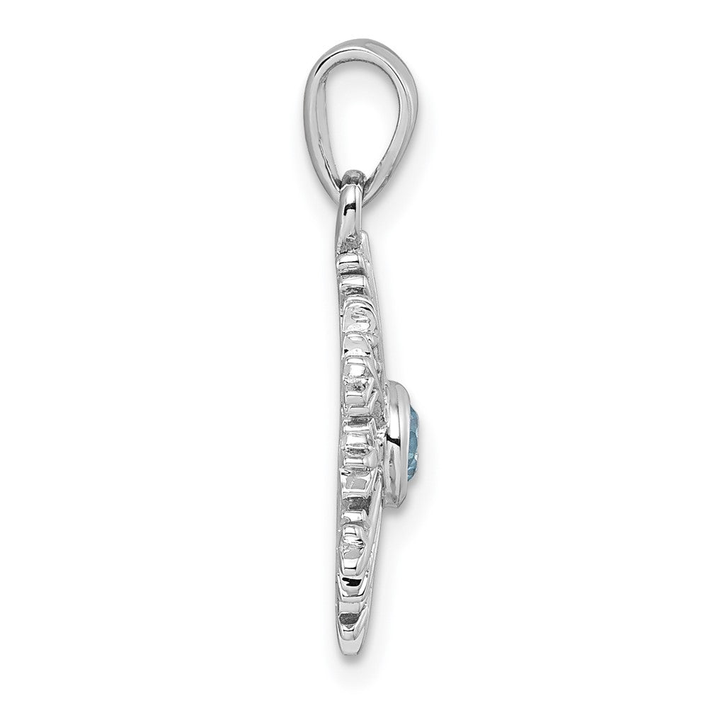 Sterling Silver Rhodium-Plated Blue CZ Snowflake Pendant