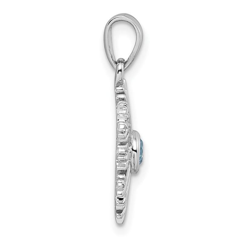 Sterling Silver Rhodium-Plated Blue CZ Snowflake Pendant