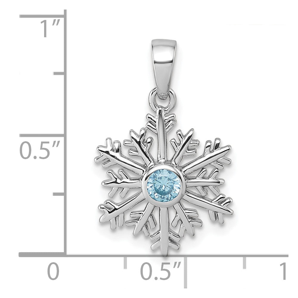 Sterling Silver Rhodium-Plated Blue CZ Snowflake Pendant