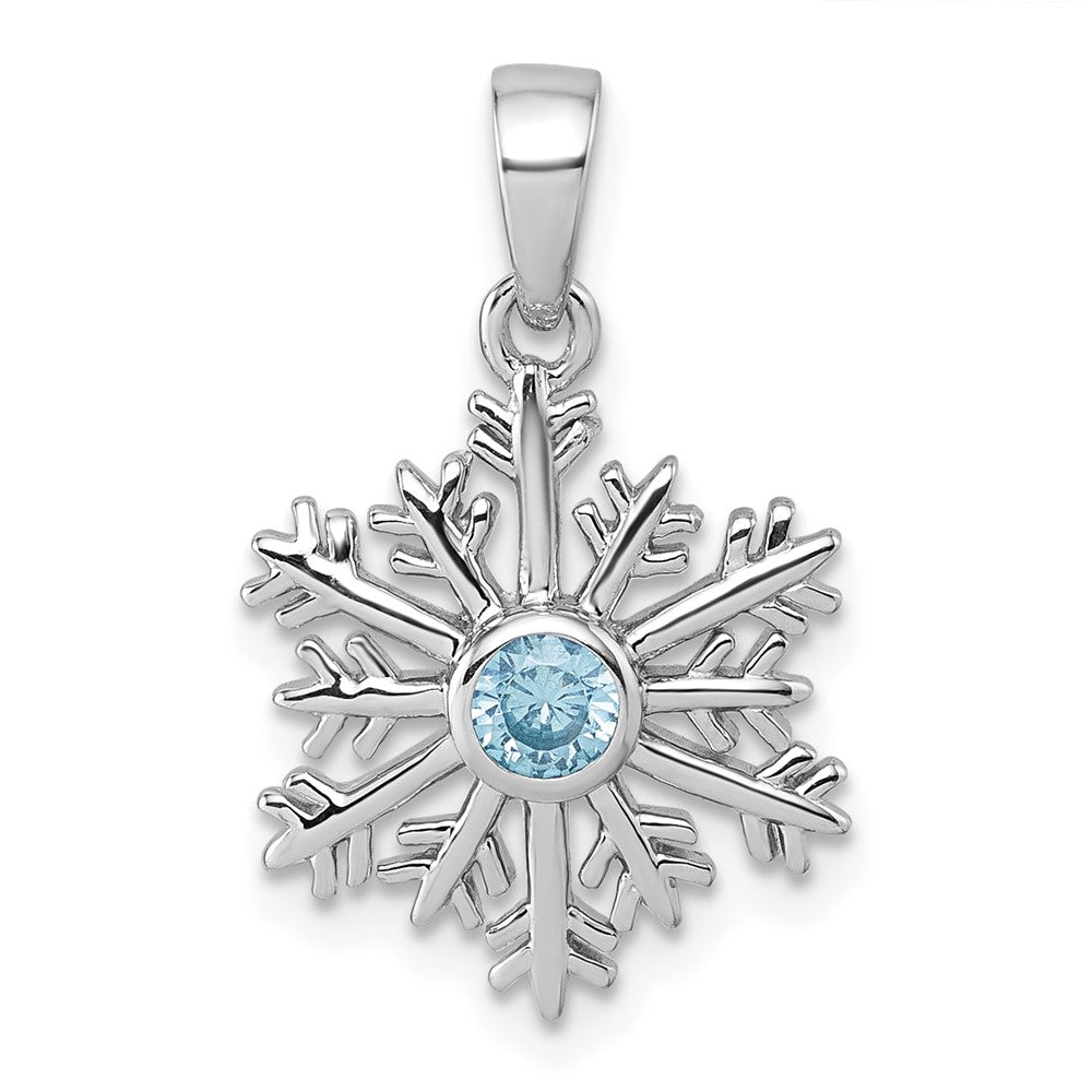 Sterling Silver Rhodium-Plated Blue CZ Snowflake Pendant