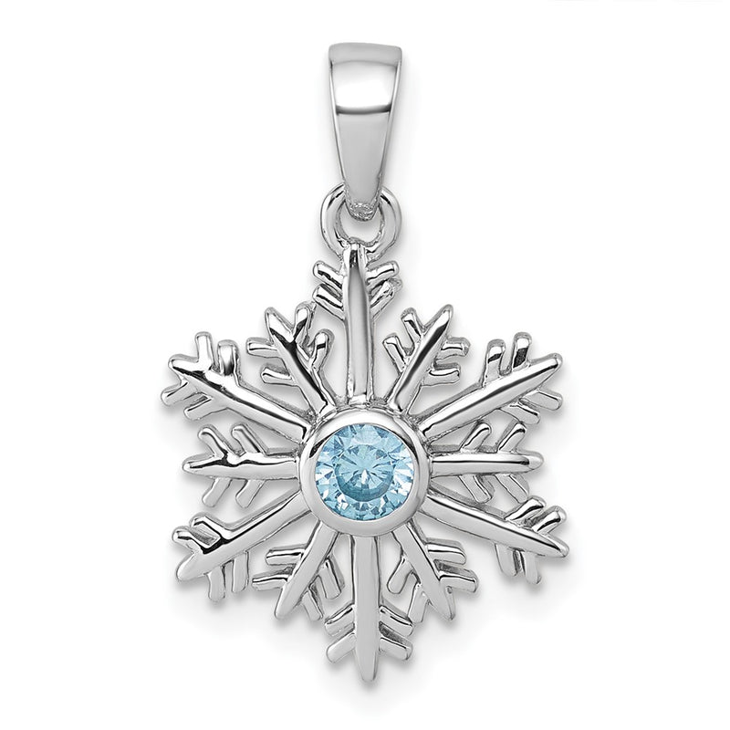 Sterling Silver Rhodium-Plated Blue CZ Snowflake Pendant