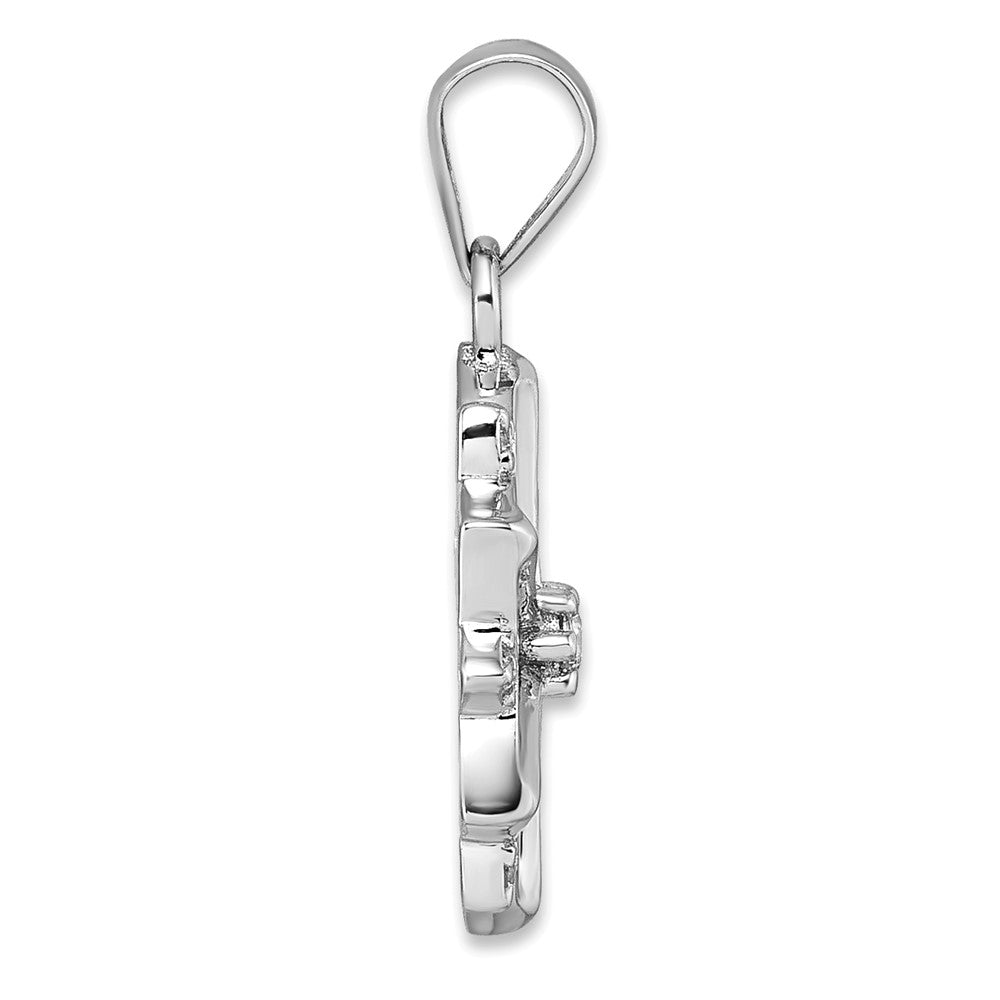 Sterling Silver Rhodium-Plated Blue Enamel & White CZ Pendant