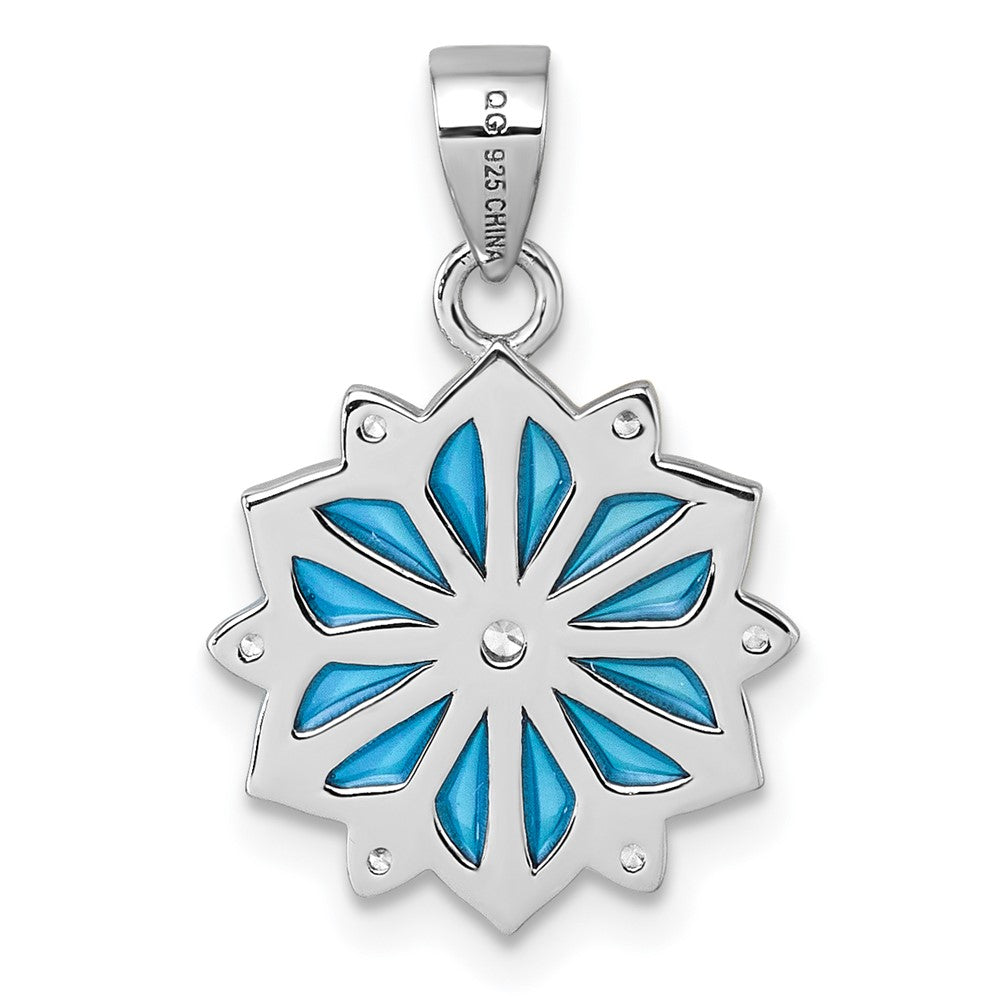 Sterling Silver Rhodium-Plated Blue Enamel & White CZ Pendant