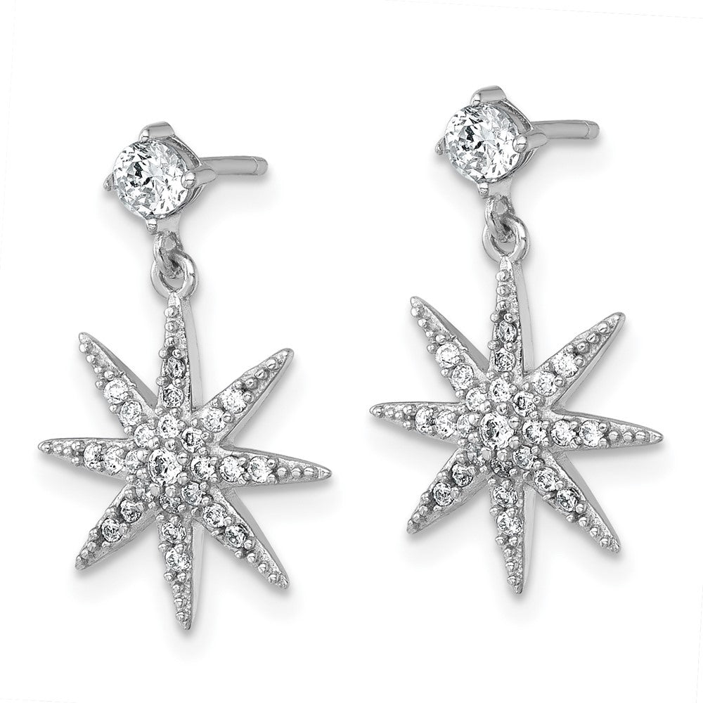Sterling Silver Rhodium-Plated Polished CZ Star Post Dangle Earrings