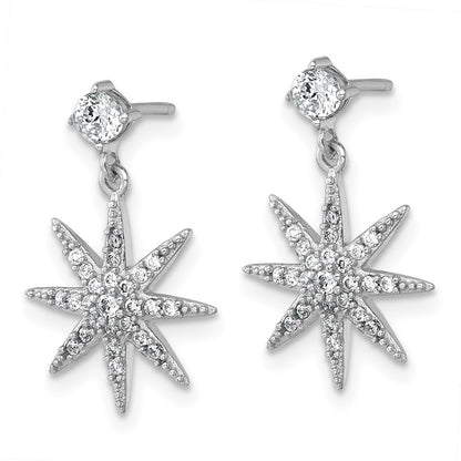 Sterling Silver Rhodium-Plated Polished CZ Star Post Dangle Earrings