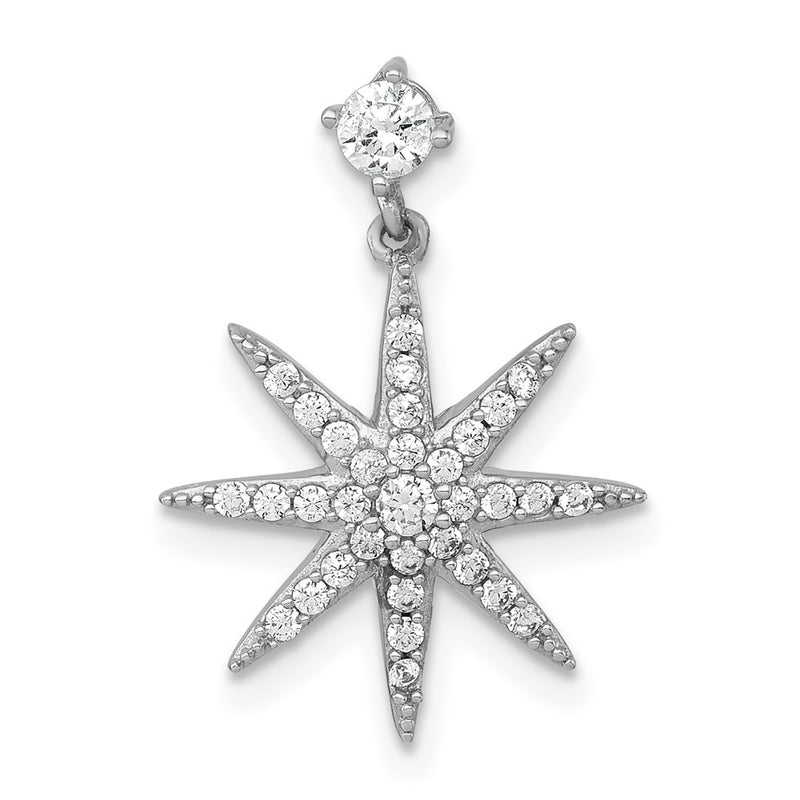 Sterling Silver Rhodium-Plated Polished CZ Star Chain Slide