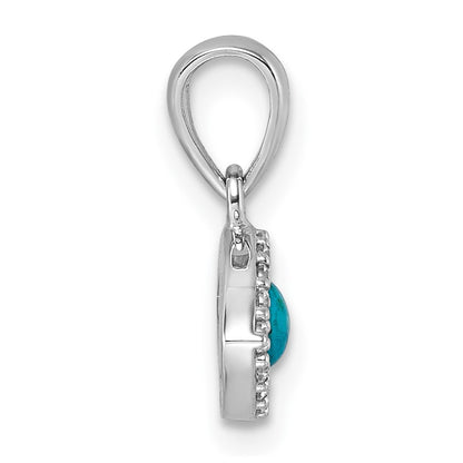 Sterling Silver Rhodium Plated CZ and Compressed Turquoise Evil Eye Pendant