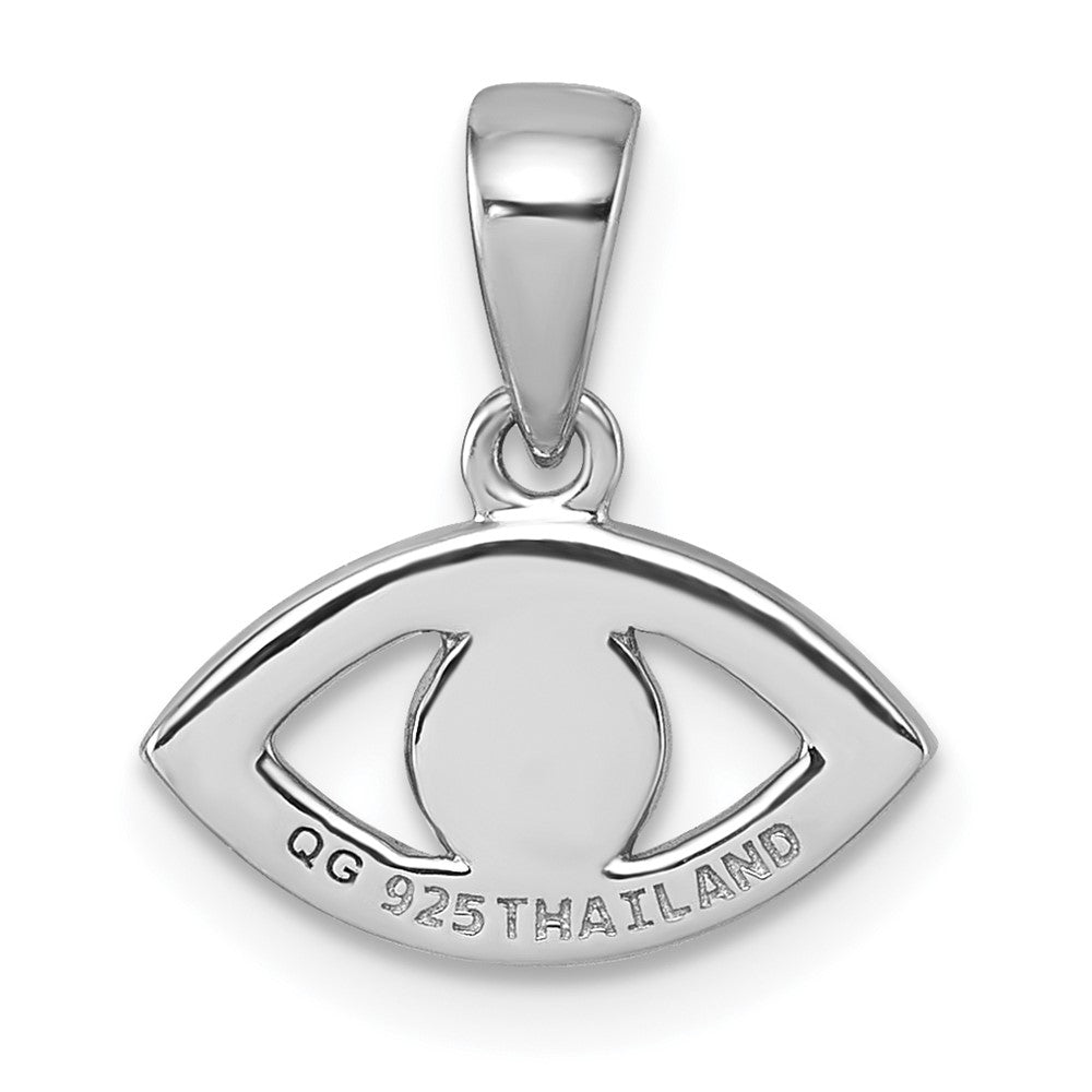 Sterling Silver Rhodium Plated CZ and Compressed Turquoise Evil Eye Pendant
