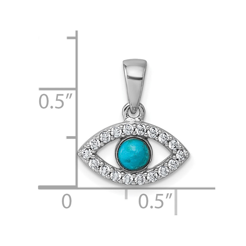 Sterling Silver Rhodium Plated CZ and Compressed Turquoise Evil Eye Pendant