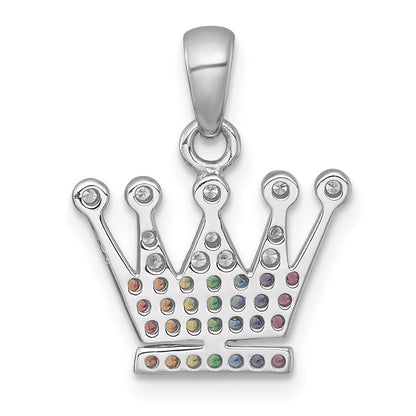 Sterling Silver Rhodium Plated Polished Multi Color Nano Crystals Crown Pendant