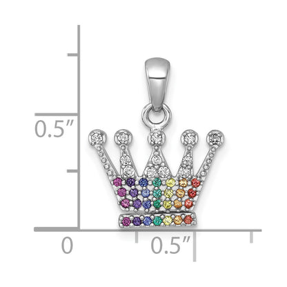 Sterling Silver Rhodium Plated Polished Multi Color Nano Crystals Crown Pendant