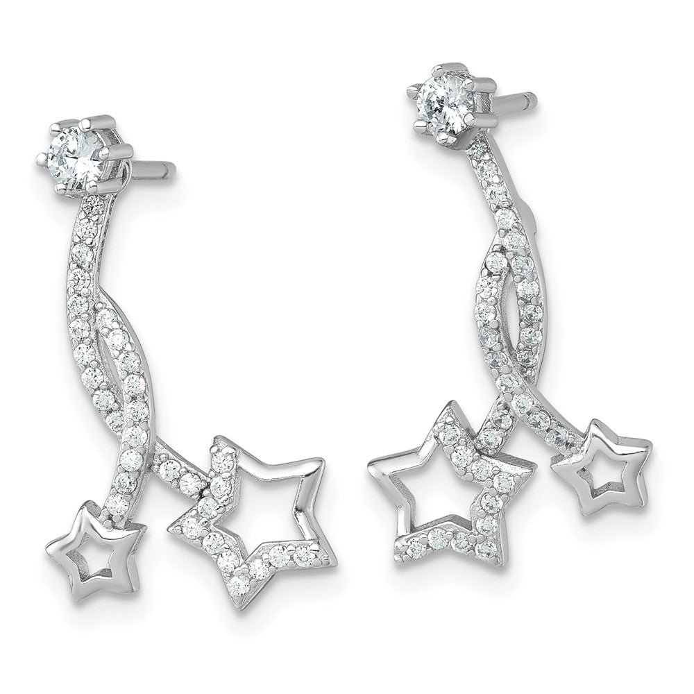 Sterling Silver Rh-Pltd Polished CZ Stud W/ Removeable Stars Jacket Earrings