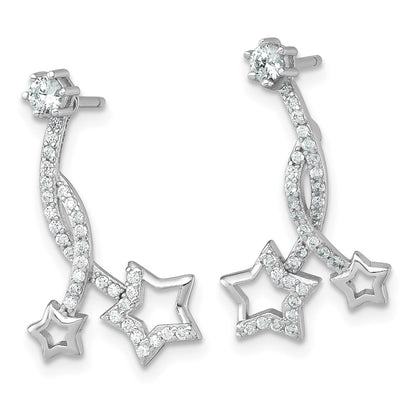 Sterling Silver Rh-Pltd Polished CZ Stud W/ Removeable Stars Jacket Earrings