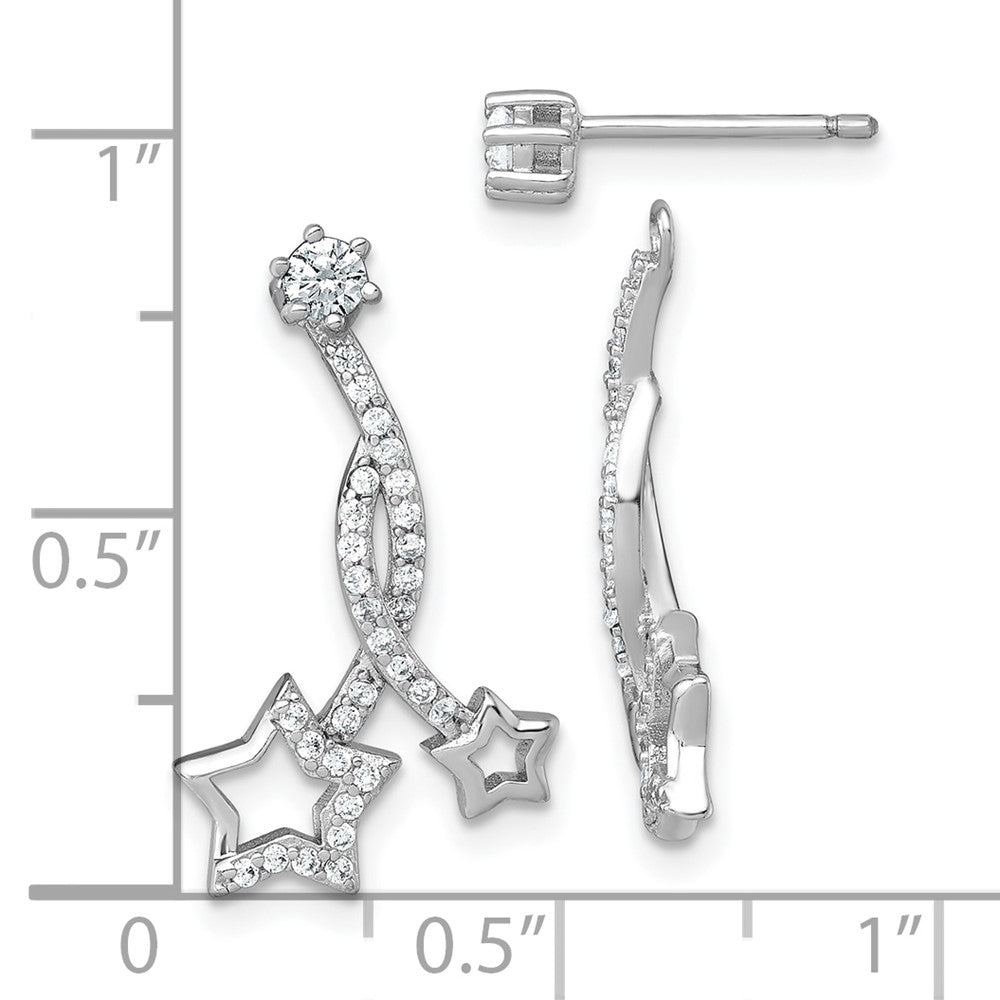 Sterling Silver Rh-Pltd Polished CZ Stud W/ Removeable Stars Jacket Earrings