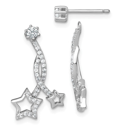 Sterling Silver Rh-Pltd Polished CZ Stud W/ Removeable Stars Jacket Earrings