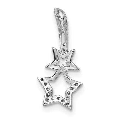 Sterling Silver Rhodium Plated Polished CZ Shooting Stars Chain Slide Pendant