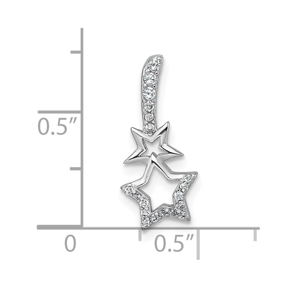 Sterling Silver Rhodium Plated Polished CZ Shooting Stars Chain Slide Pendant