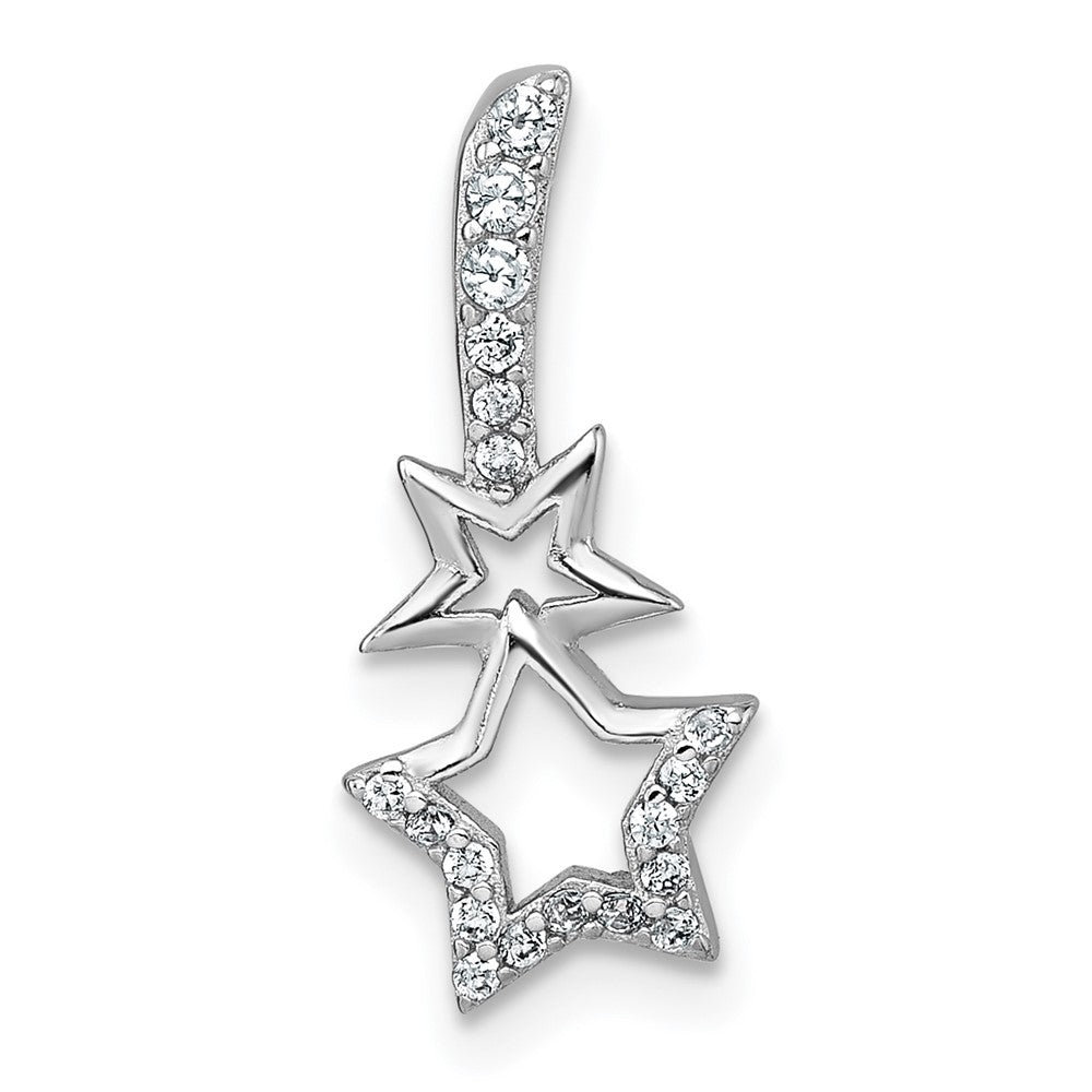 Sterling Silver Rhodium Plated Polished CZ Shooting Stars Chain Slide Pendant