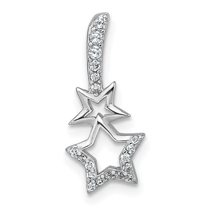 Sterling Silver Rhodium Plated Polished CZ Shooting Stars Chain Slide Pendant