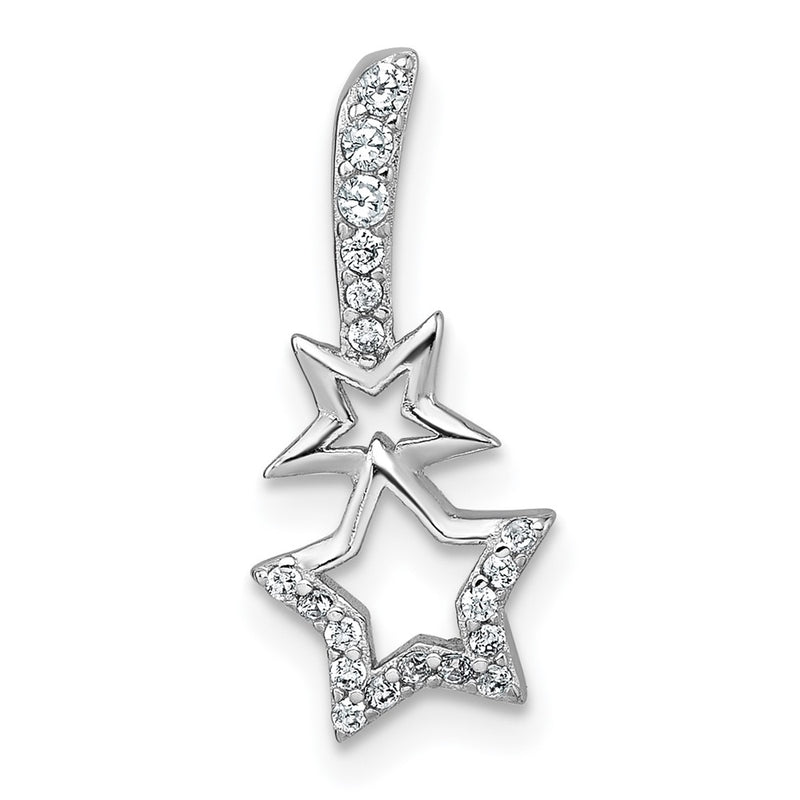 Sterling Silver Rhodium Plated Polished CZ Shooting Stars Chain Slide Pendant