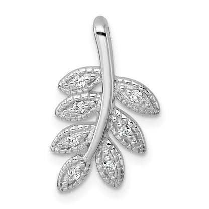 Sterling Silver Rhodium-Plated Polished CZ Leaf Chain Slide Pendant