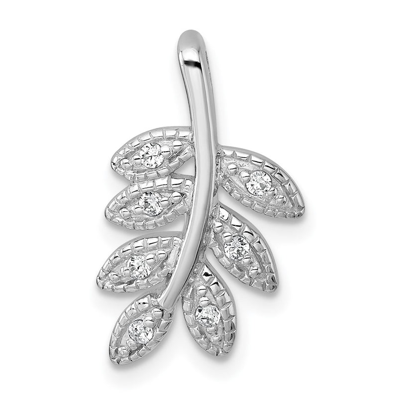 Sterling Silver Rhodium-Plated Polished CZ Leaf Chain Slide Pendant