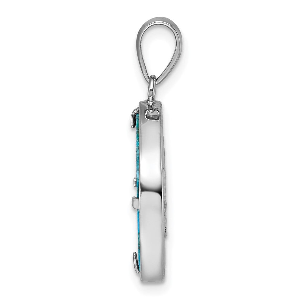 Sterling Silver Rhodium Plated Compressed Turquoise Tree of Life Pendant