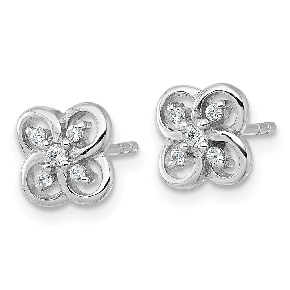 Sterling Silver Rhodium Plated Polished CZ Fancy Floral Post Earrings