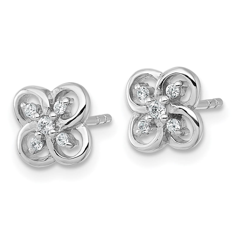 Sterling Silver Rhodium Plated Polished CZ Fancy Floral Post Earrings