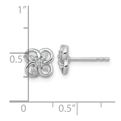 Sterling Silver Rhodium Plated Polished CZ Fancy Floral Post Earrings